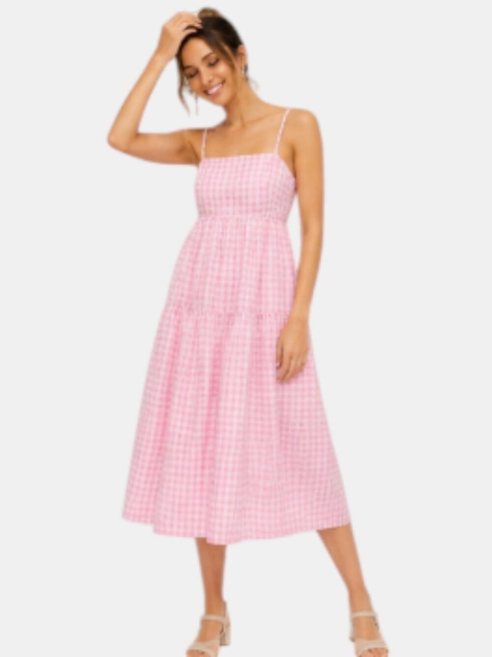 NWT J.CREW PINK GINGHAM BOW BACK MIDI DRESS WOMEN'S S SIZE 14 - Picture 2 of 8